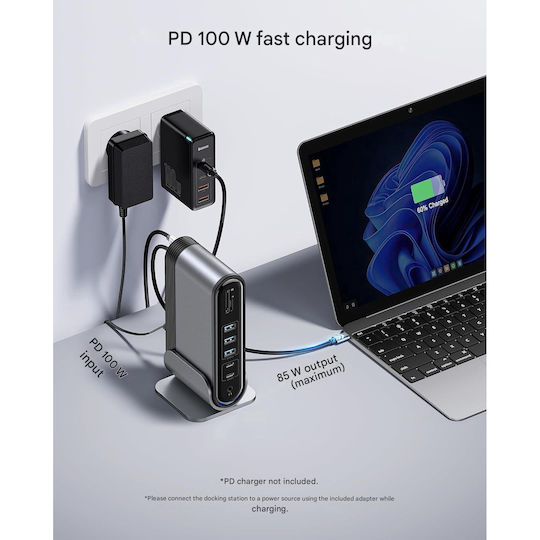 Dock / USB-C Stație de andocare cu HDMI/DisplayPort 4K PD Ethernet și conexiune 3 monitoare Argintiu (B0CPLTYNPZ)