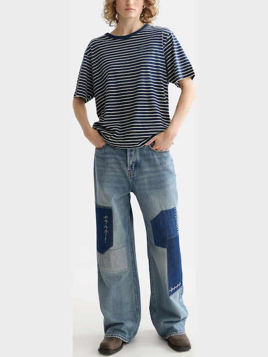 Women's T-shirt Striped Indigo, Sand