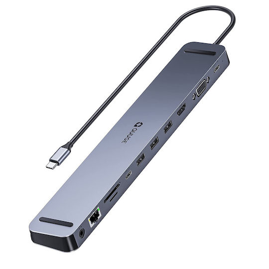 USB C Hub Док / USB-C Докинг станция с HDMI 4K PD Ethernet и свързване 2 монитора Сребрист