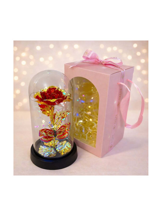Red-gold Artisanal Rose Metallic Effect Led Lighting In A Plastic Dome