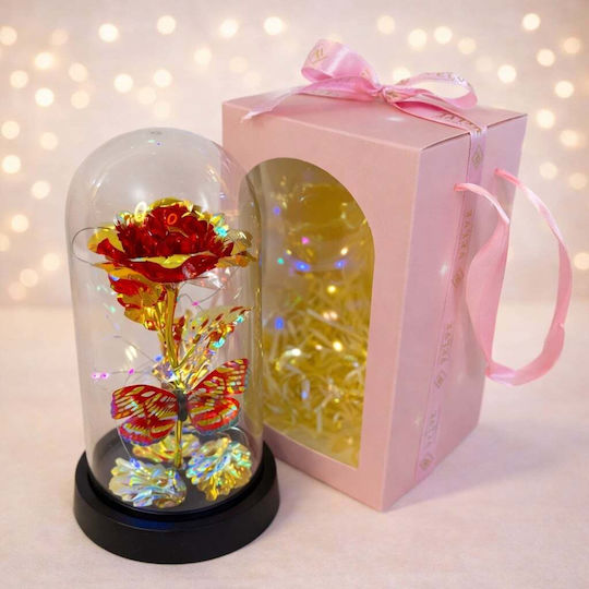 Red-gold Artisanal Rose Metallic Effect Led Lighting In A Plastic Dome