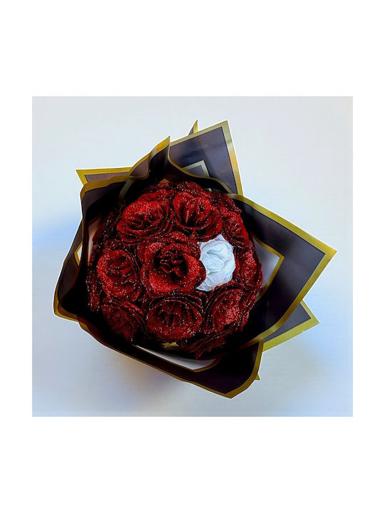 Buchet De Trandafiri Roșii Sclipitori 21 Trandafiri Roșii Decorativi Premium
