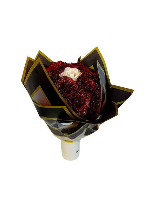 Buchet De Trandafiri Roșii Sclipitori 21 Trandafiri Roșii Decorativi Premium