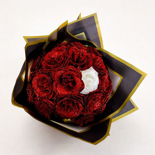 Glitter Red Roses Bouquet 21 Premium Decorative Red Roses