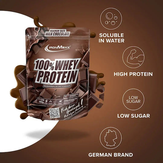 IronMaxx 100% Whey Protein Протеин Суроватъчен Без Лактоза с Вкус Milk Chocolate 500гр