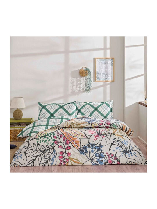 Tac Set Husă de Pilotă Bumbac Dublă cu 2 Fețe de Pernă & 1 Cearsaf 200x220 Greeny Green