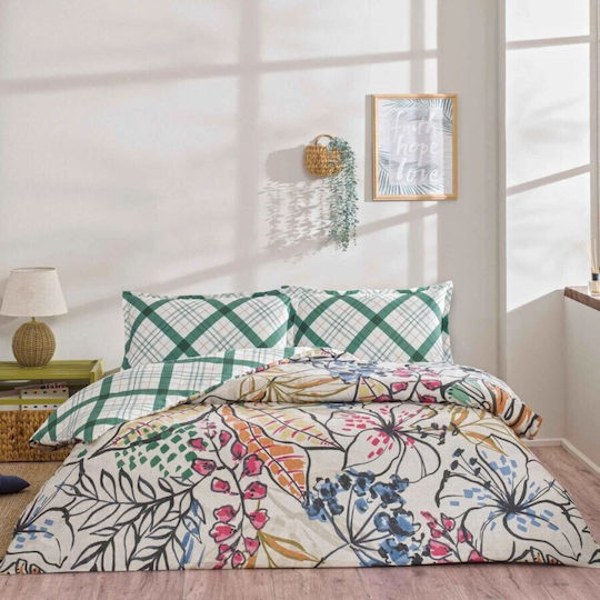 Tac Set Huse Pentru Pilote 100% Bumbac 200x220cm Dublu Cu 2 Fețe De Pernă & 1 Cearșaf Verde Greeny Green