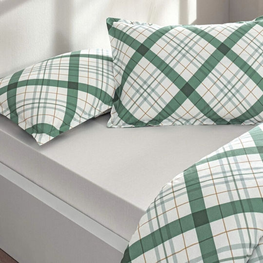 Tac Set Huse Pentru Pilote 100% Bumbac 200x220cm Dublu Cu 2 Fețe De Pernă & 1 Cearșaf Verde Greeny Green