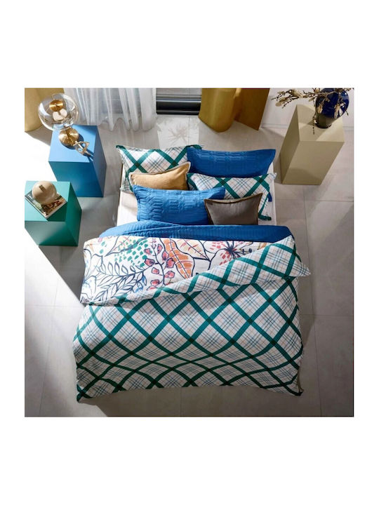 Tac Set Husă de Pilotă Bumbac Dublă cu 2 Fețe de Pernă & 1 Cearsaf 200x220 Greeny Green