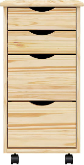 Office Storage Drawer from Solid Wood with Wheels Transparent Varnish 34x39x65.5cm