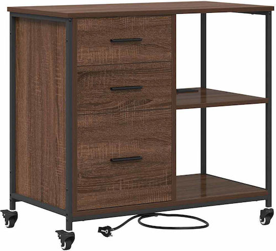 Cabinet De Birou Din Lemn Cu Roți Maro Stejar 76x41x72cm