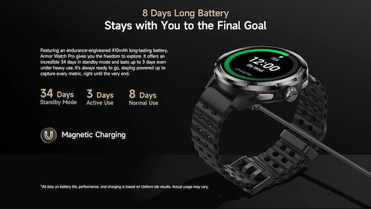 Ulefone Armor Watch Pro 48mm με Παλμογράφο (Μαύρο - M/L)