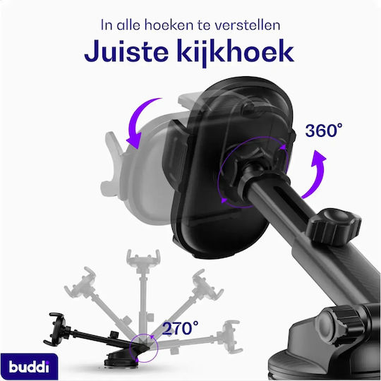 Βάση Κινητών Αυτοκινήτου Buddi Way 2 Ανθεκτική Βεντούζα Ταμπλό Παρμπρίζ 5 Έτη Εγγύηση Black 8719246496561