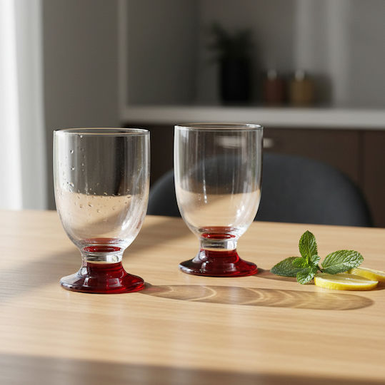 Domumart Set Gläser Wasser aus Glas in Rot Farbe Mit Stiel 290ml 6Stück