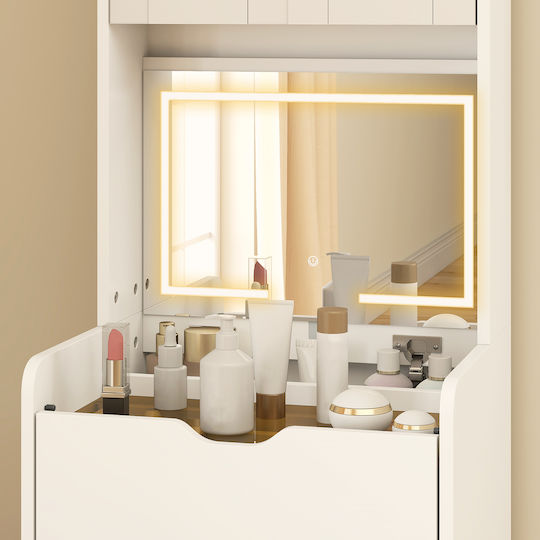 Bodenstehende Schminktisch Schlafzimmer Holz Weiß mit Spiegel & Hocker 50x40x160cm