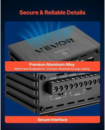 Vevor Car Audio Amplifier 4 Channels Bridgeable Multichannel Class D Stereo Output Max 4 X 110w at 4 Ohms 4 X 160w at 2 Ohms High Performance SUVs & Off Road Vehicles 4tddl4x80wrm9nb6l001v9