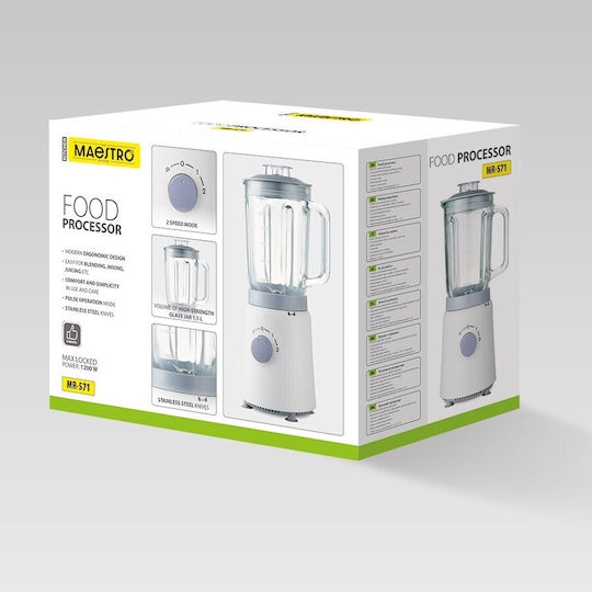 Maestro Μπλέντερ με Πλαστική Κανάτα 1.5 lt 1200W Λευκό MR-571