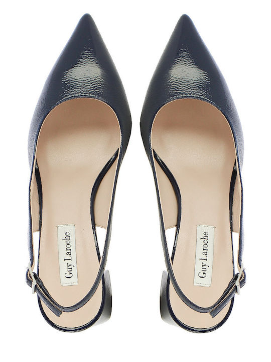Lackleder Pumps mit Chunky Absatzdicke Marineblau