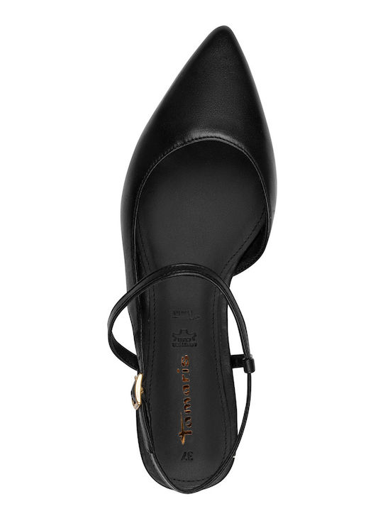 Leather Heels with Strap and Low Heel Black
