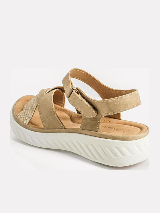 Women's Flat Sandals in Beige Color