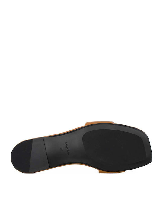 Leather Women's Flat Sandals in Tabac Brown Color