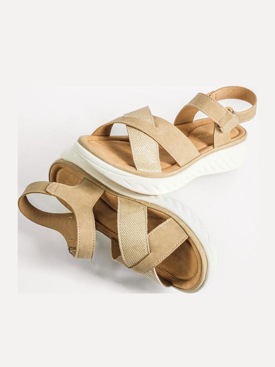 Women's Flat Sandals in Beige Color