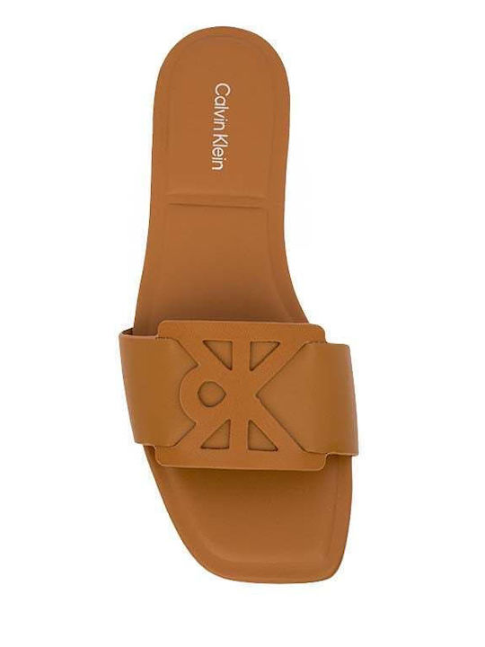 Leather Women's Flat Sandals in Tabac Brown Color