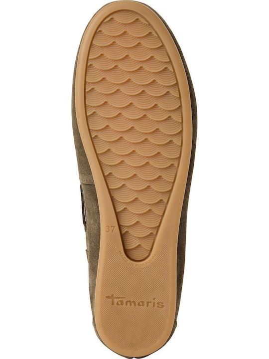 Leather Women's Moccasins in Green Color
