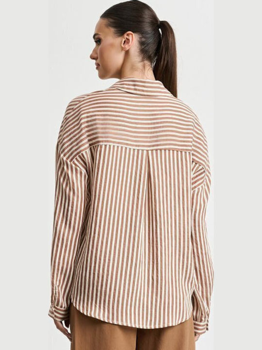 Long Sleeve Women's Shirt Brown Striped