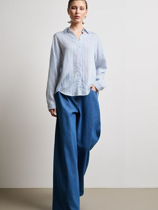 Women's Striped Long Sleeve Shirt Blue