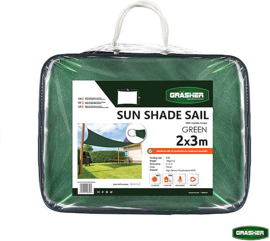 Grasher Rechteckiges Sonnensegel Grün mit Hoop 2x3m 180g/m²