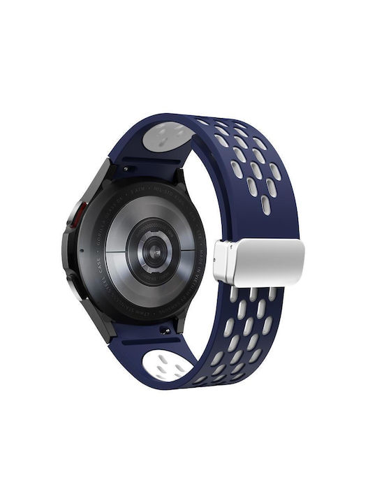 Samsung Galaxy Watch 7 40 44mm Δύο Χρώματα Μαγνητική Πτυσσόμενη Ασημένια Πόρπη Σιλικόνης Ζώνη Ρολογιού Μεσονυχτί Μπλε Λευκό