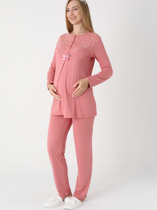 erdeniz Pyjama mit Morgenmantel Schwangerschaft & Stillen Salmon