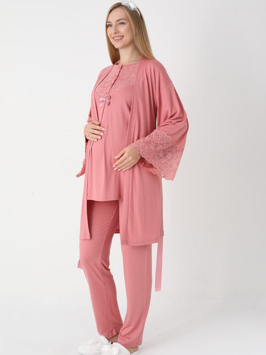 erdeniz Pyjama mit Morgenmantel Schwangerschaft & Stillen Salmon