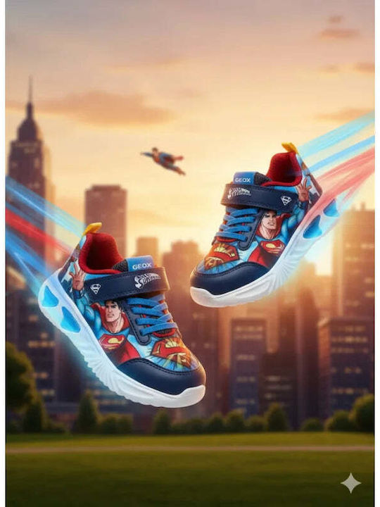 Παιδικά Sneakers Ανατομικά με Σκρατς & Φωτάκια Μπλε