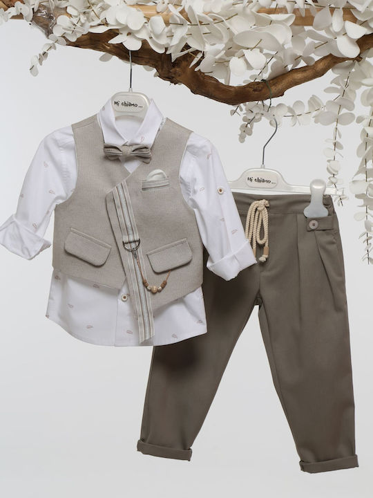 Mi Chiamo Costum de Botez cu Vestă pentru Băiat Bej