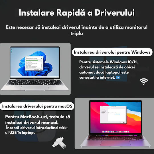 Monitor Portabil Extensibil Pentru Laptop Qova Ecran Quad 14 Inch 3 Ecrane Ips Full Hd 1080p Pliabil Rotativ 360° Compatibil Windows Macbook Suport Reglabil Compatibil Laptopuri 13.6" 17.3" Reglare Luminozitate Geantă