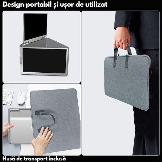 Monitor Portabil Extensibil Pentru Laptop Qova Ecran Quad 14 Inch 3 Ecrane Ips Full Hd 1080p Pliabil Rotativ 360° Compatibil Windows Macbook Suport Reglabil Compatibil Laptopuri 13.6" 17.3" Reglare Luminozitate Geantă