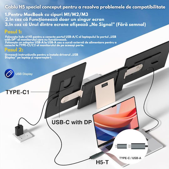 Monitor Portabil Extensibil Laptop Qova 16 Inch Extensie Ecran Dual Ips 1920x1200 Srgb 120% Ecran Mare 16:10 Compatibil Laptopuri 11.6"-17.3" Pliabil Compatibil Ios Android Windows Mac Usb-c Hdmi Port Plug Play