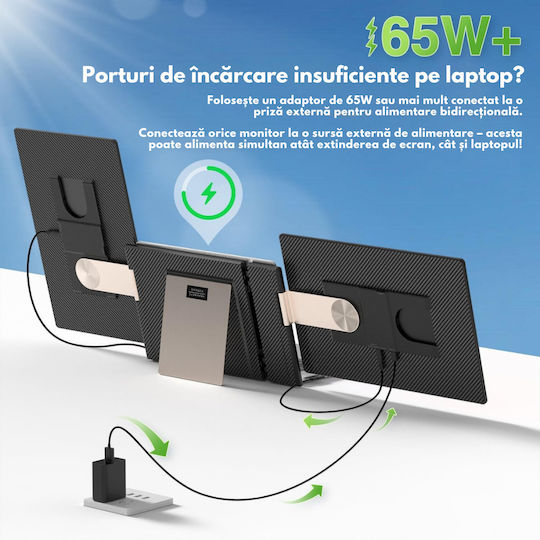 Monitor Portabil Extensibil Laptop Qova 16 Inch Extensie Ecran Dual Ips 1920x1200 Srgb 120% Ecran Mare 16:10 Compatibil Laptopuri 11.6"-17.3" Pliabil Compatibil Ios Android Windows Mac Usb-c Hdmi Port Plug Play