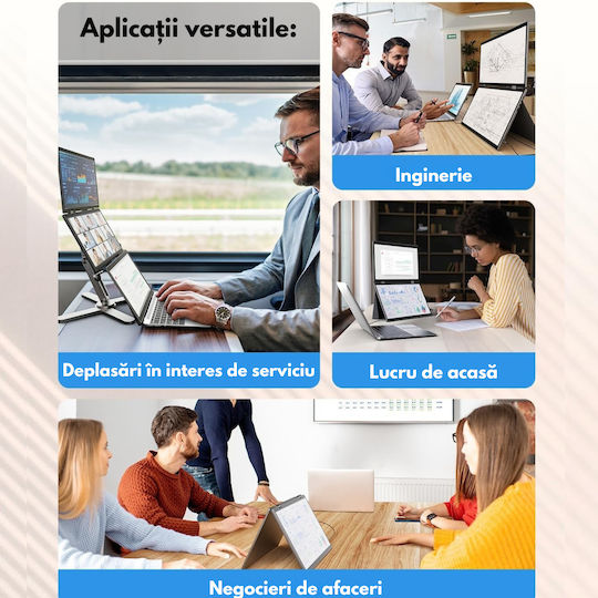 Monitor Portabil Pliabil Dual 15,6 Inch Fhd Laptop Extensor Ecran 1080p Qova Rotire 360° Usb-c Ecran Extensibil Laptop Încărcare Rapidă 65w Moduri Vertical Orizontal Compatibil Windows Mac Android Plug Play 100% Srgb