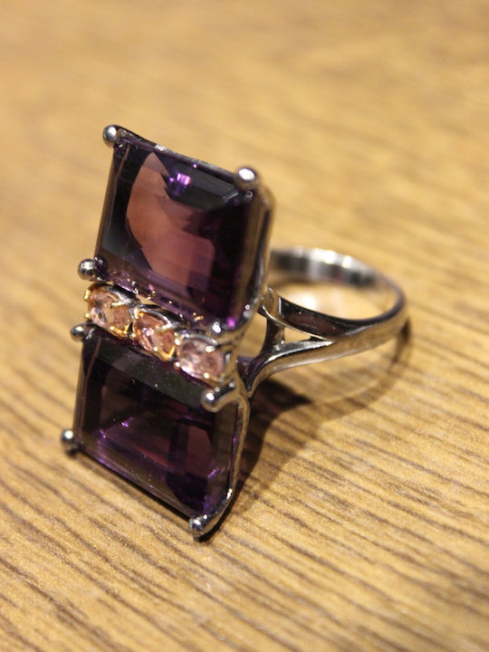Natural 28ct Amethyst Tourmaline Silver Ring Size 16