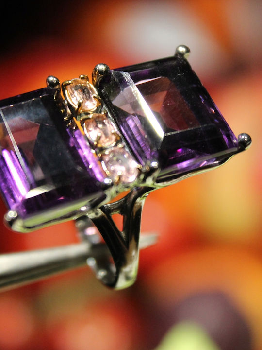 Natural 28ct Amethyst Tourmaline Silver Ring Size 16