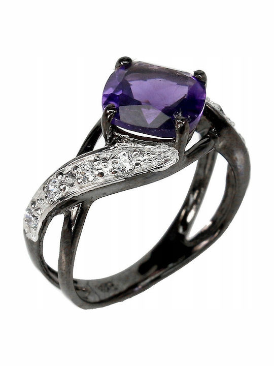 Silberring Natürlicher Amethyst Zirkon Größe 11,5