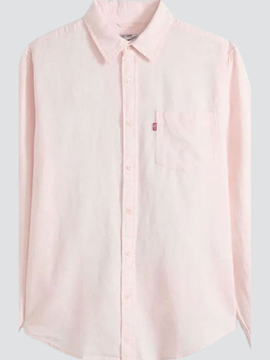 Sunset 1 Pocket Standard Langärmlig Leinen Hemd Pink