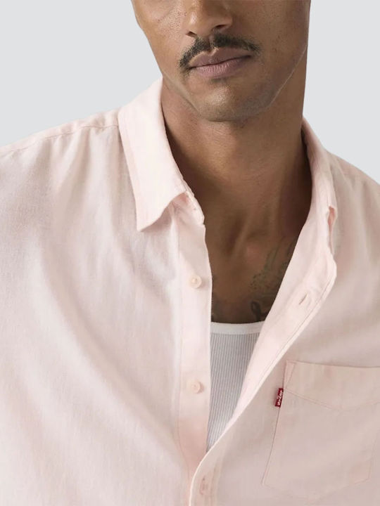 Sunset 1 Pocket Standard Langärmlig Leinen Hemd Pink