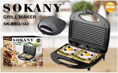 Sokany Sandwich Maker for 4 Sandwiches 1400W Black