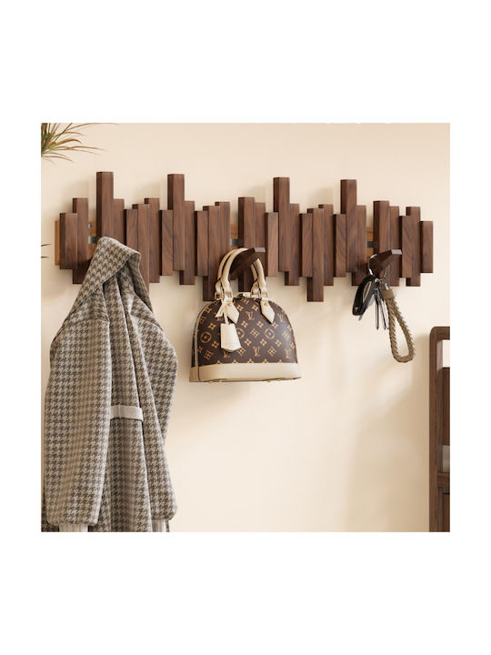 Wooden Wall Hanger 8 Hooks Brown 53x20cm