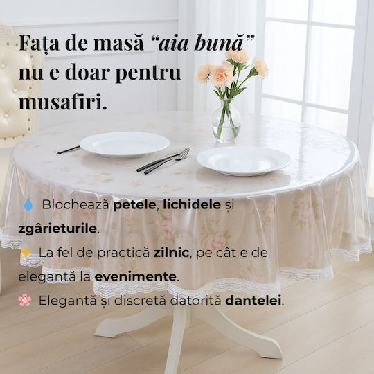 Rotunda cu Dantelă Rezistent la pete Transparent 180x180cm