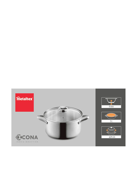 Metaltex Deep Stainless Steel Pot 5lt / 24cm